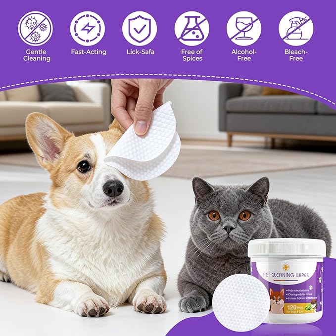 MeCids Pet Cleaning Wipe and Dogs Teeth Cleaning Finger Wipes Set 180PCS, Gentle Pet Wipes for Dogs & Cats Eyes, Ear, Paws, Butt, Face