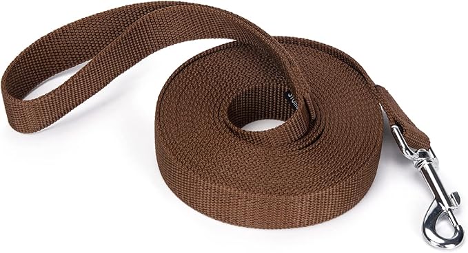 Strong Durable Nylon Dog Training Leash, 1 Inch Wide Traction Rope, 6 ft 10ft 15ft Long, for Small and Medium Dog (Brown, 15 Feet)