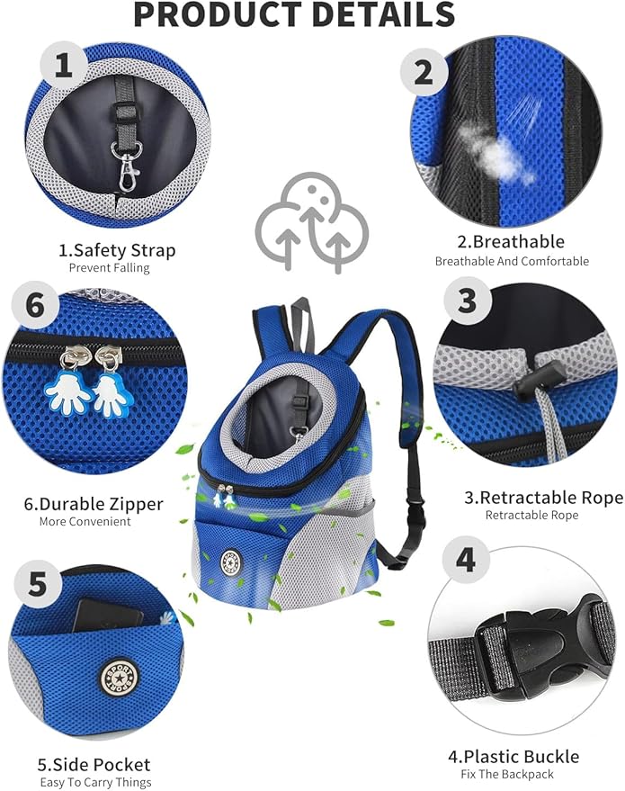 Pet Carrier Backpack,Breathable Dog Backpack Carrier with Adjustable Straps,Side Storage Pockets,Dog Head-Out Backpacks with Safety Belt,Puppy Front and Back Carriers for Small Dogs Cats