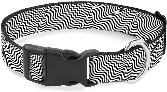Black White Swirl Stripes Pet Collar Cat Dog Neck Strap Quick Release Buckle Adjustable Female Male Puppy Corgi