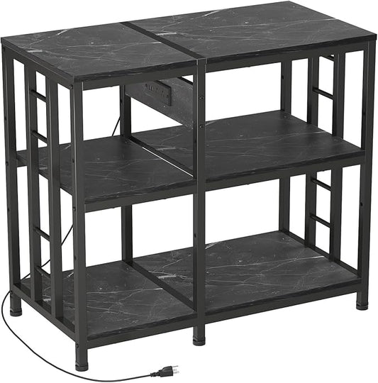Reinforced 40-50 Gallon Aquarium Stand with Power Outlet | Ultra-Stable 750LBS Capacity Metal Fish Tank Stand for Reptile/Aquatic Setups, 5-Tier Adjustable 37"x19" Steel Shelving System