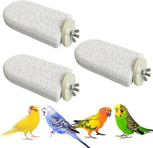 PINVNBY 3 PCS Large Bird Cage Perch Natural Parrot Beak Grinding Stone Calcium Parakeet Chew Toy Bird Stand Platform for Cockatiel Conure Lovebird Finch