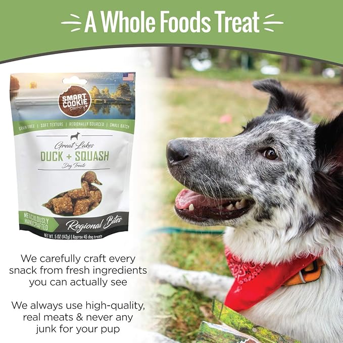 Smart Cookie All Natural Dog Treats - Duck & Squash - Training Treats for Dogs & Puppies with Allergies, Sensitive Stomachs - Soft Dog Treats, Chewy, Grain Free, Made in USA - 5oz, Pack of 3