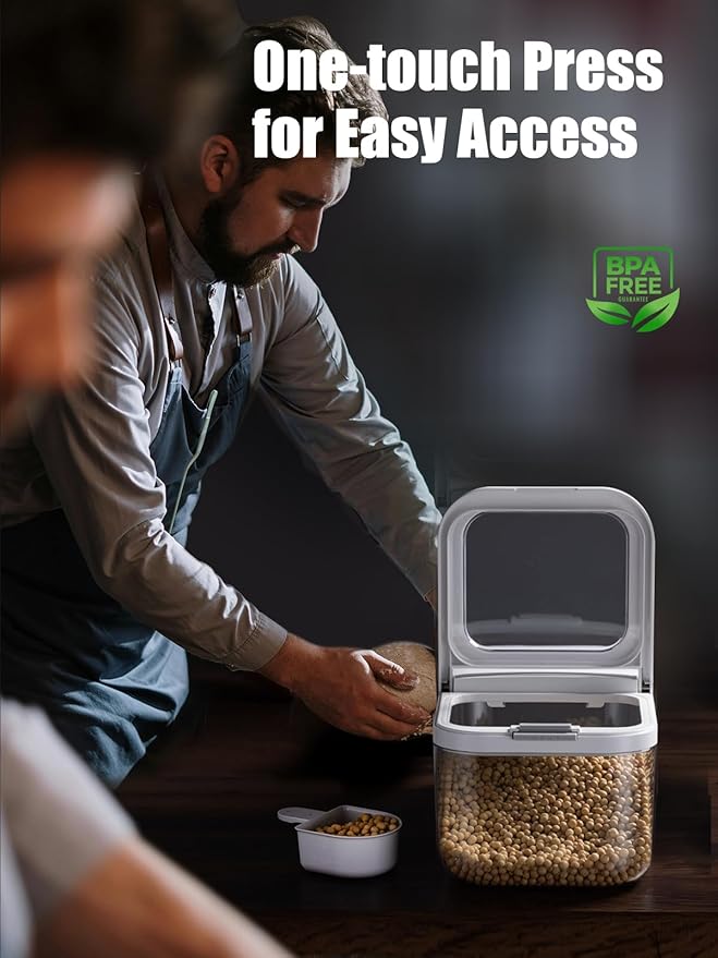 LivLab Mker Rice Storage Container -10Lbs/1.3Gal/6KG Rice Container Airtight Grain Dispenser Kitchen Pantry Organizer with Measuring Cup, BPA-Free, Clear Design for Dry Food