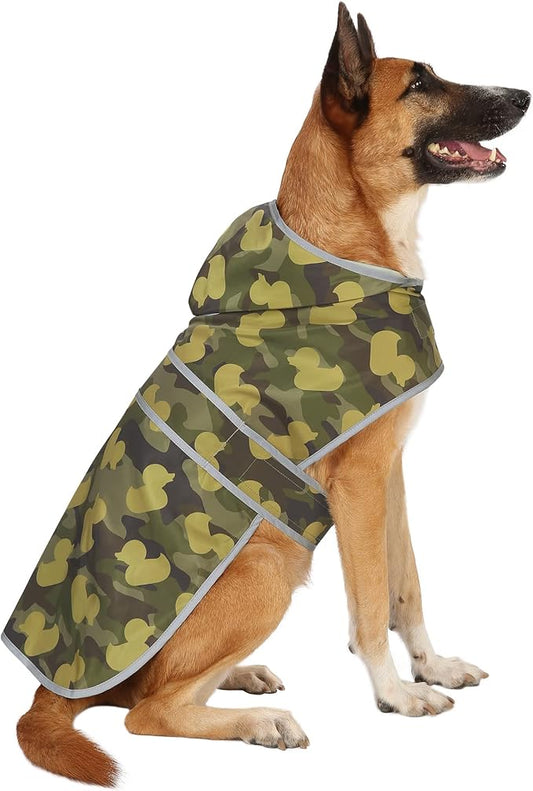 Dog Rain Coat for Large Dogs Waterproof Hooded Rain Jacket with Reflective Strips Leash Hole & Poncho Adjustable Fit (CamoDuck,XL)