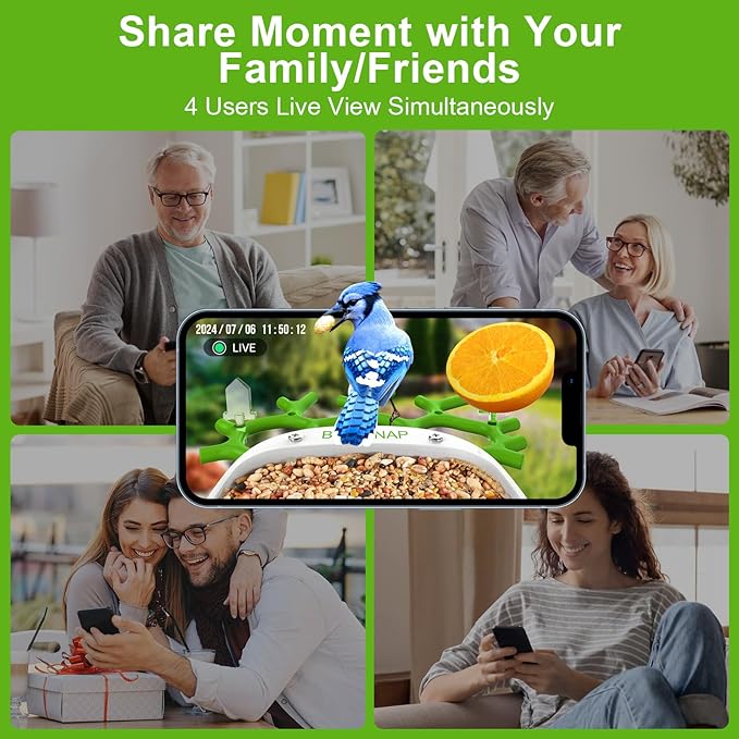 birdsnap® MON - Bird Feeder with Camera, 2K Detachable Video Bird Feeder Live with 32GB Card Fruit Fork, AI Identify Feather Species, Auto Record in Backyard, Ideal Gift for Birds Lover