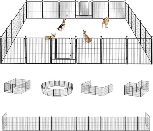 Dog Playpen 32 inch 24 Panels Indoor Outdoor Dog Pen for Medium/Small Dogs Heavy Duty Metal Dog Fence Outdoor for Yard, Puppy Playpen with Door Portable Pet Fence for RV Camping Yard
