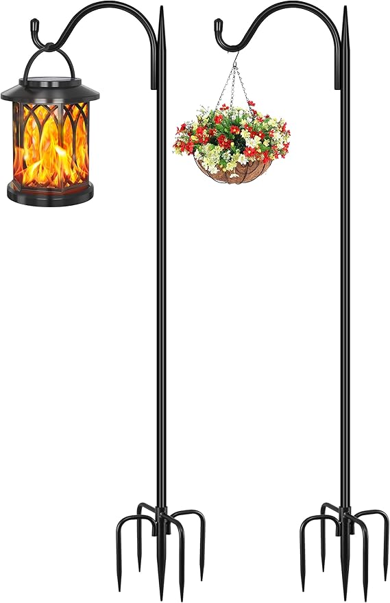 Gtongoko 63 Inch Shepherds Hooks for Outdoor with 5 Prongs Base, Adjustable Bird Feeder Pole Garden Hooks for Hanging Lanterns, Plants Baskets, Hummingbird Feeders, 2 Pack