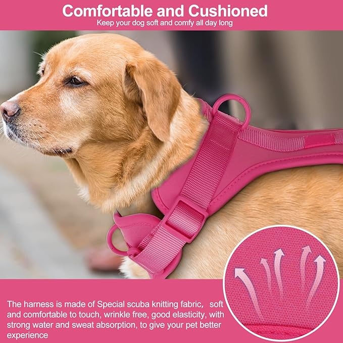 Wisedog No Pull Lightweight Dog Vest Harness with Soft and Comfortable Cushion, Breathable Mesh, for Small Medium Large Dogs Walking (S(Neck: 9.84"-14.17";Chest: 14.17"-22.05"), Peacock Pink)
