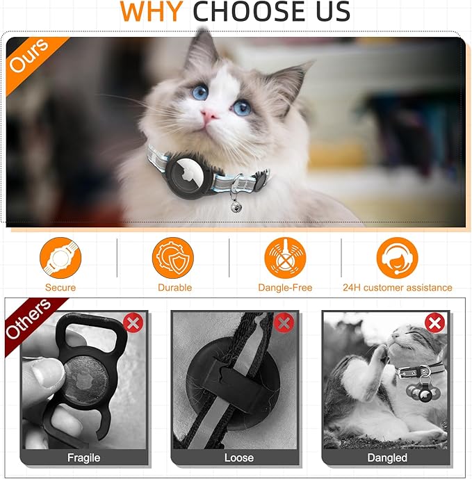 Airtag Cat Collar Breakaway, Odokele Reflective Cats Collars with Apple Air Tag Holder for Kitten, Cat GPS Tracker Adjustable Collars with Safety Quick Release Buckle for Kitties and Puppies - Blue