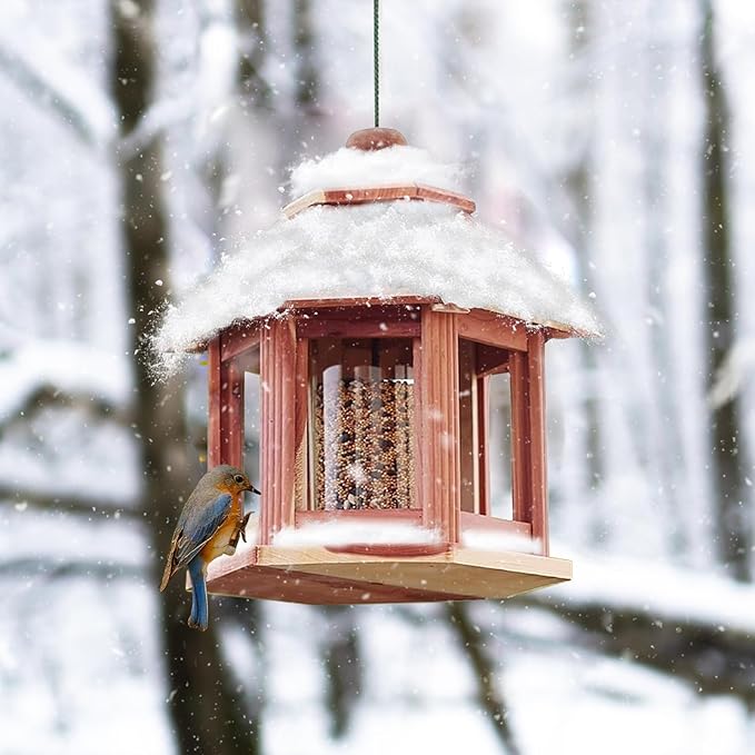 Large Gazebo Hanging Bird Feeders for Outside Clearance - Aromatic Red Cedar Birdfeeder for Outdoor- Lifetime Durability - Flythrough Bird Feeding Station - All Birds Available (6 Lbs Capacity)