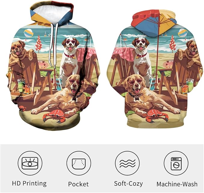 Unisex Adults 3D Dog Cat Printed Hoodies for Men Women Pullover Novelty Sweatshirts with Pockets