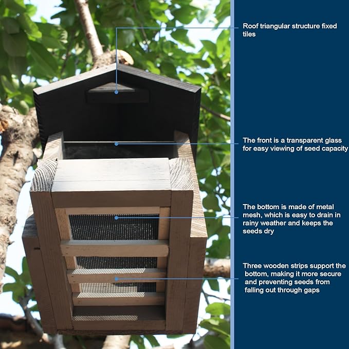 Hanging Wooden Platform Bird Feeder – Outdoor Tray Bird House Feeder for Cardinals and Wild Birds – Flat Platform Feeders for Backyard and Garden Use (Grey)