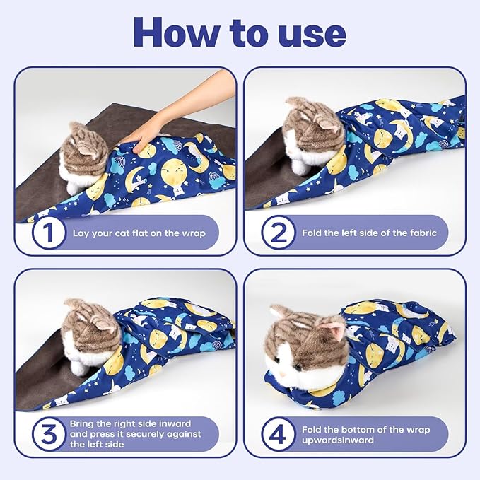 Paw Legend 35.4" Cat Wrap for Grooming Cat Wrap for Cutting Nails Cat Restraint for Nail Clipping Self Adhesive Blanket Restraint Cloth for Cats Within 22lbs