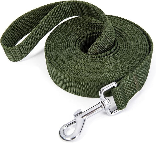 Strong Durable Nylon Dog Training Leash, 1 Inch Wide Traction Rope, 6 ft 10ft 15ft Long, for Small and Medium Dog (Military Green, 15 Feet)