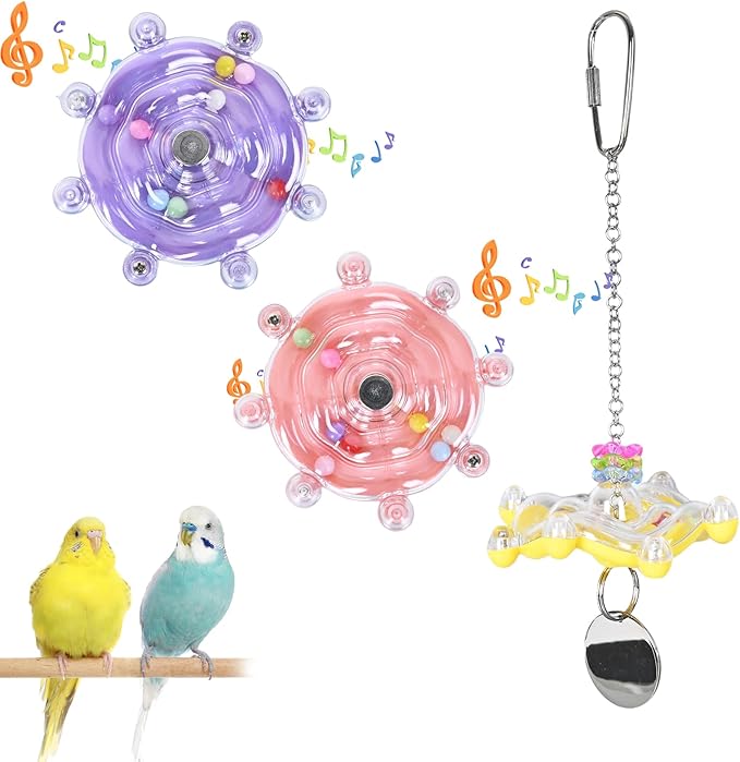 Colorful Bird Toys Wheel,for Parakeets,Conures,African Grey Parrots and Other Birds, Bird Cage Accessories for Gnawing and Relieve Boredom (3pcs)