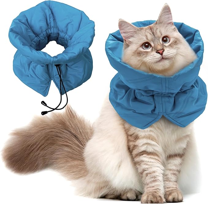 Cat Recovery Collar, Soft Adjustable Cat Cone Alternative, Lightweight Waterproof Fasteners Collars for Cats Kittens Puppies, After Surgery Stop Licking and Daily Use (Lake Blue, S(Neck5.5-9.8"))