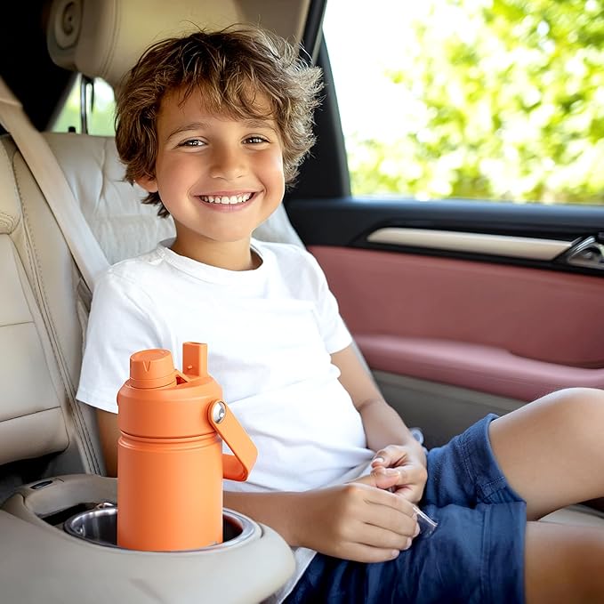 Kids Insualated Water Bottle with Straw - 12oz Stainless Steel Water Bottle with Dual Spouts, Leak-Proof, BPA-Free, Double Wall Vacuum Keeps Cold for 24 Hours for Sports, Travel, School (Cotton Candy)