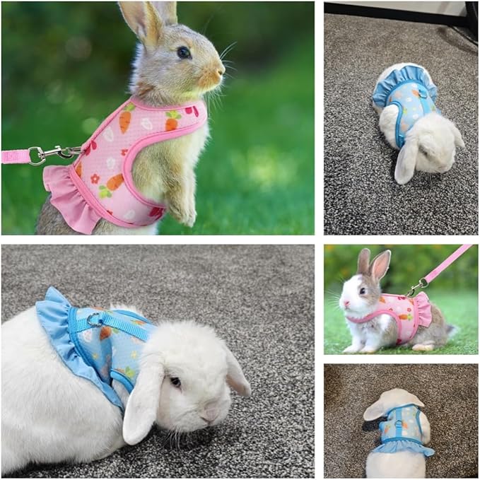 Bunny Harness and Leash,Proof Walking Escape Cute Floral Mesh Vest Breathable Rabbit Clothes for Bunnies, Hiking, Training for Ferret Kitten Puppy Small Pet Harness Pink M