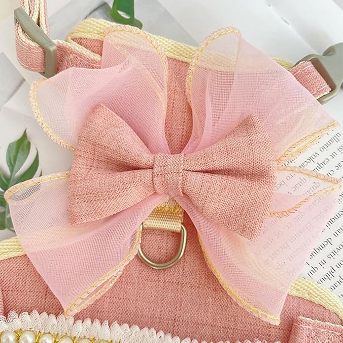 Rabbit Harness and Leash for Walking Escape Proof - Cute Skirt Mesh Breathable Bunny Vest Harness Outdoor Camping Hiking Training - Also Suit for Small Animals (Pink,L)