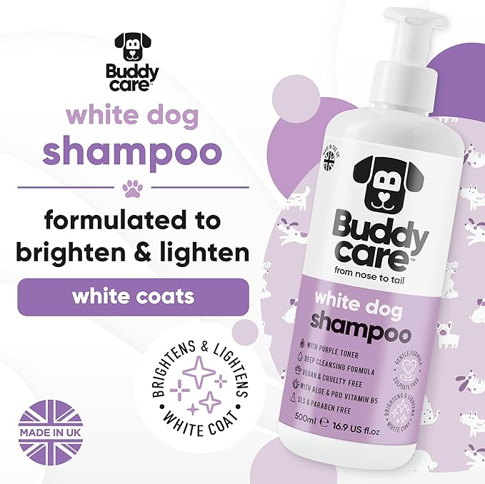 White Dog Shampoo by Buddycare | Dry Skin & Itchy Skin Relief for Smelly Dogs | Deep Cleansing Shampoo for Dogs Puppy Sensitive Skin | Dog Shampoo & Conditioner | with Aloe & Vitamin B5 (16.90oz)