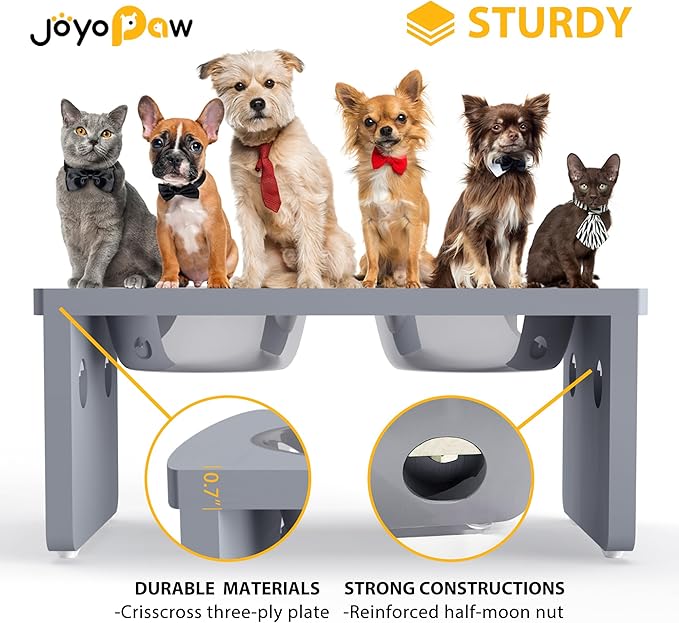 Elevated Dog Bowls, Bamboo Raised Dog Bowl for Medium Dogs, with 2 Stainless Steel Bowls (7'' Tall-40 oz Bowl, Grey)