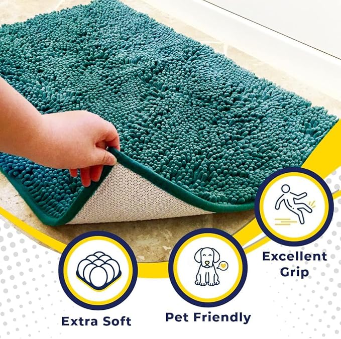Muddy Mat® AS-SEEN-ON-TV Highly Absorbent Microfiber Door Mat and Pet Rug, Non Slip Thick Washable Area and Bath Mat Soft Chenille for Kitchen Bathroom Bedroom Indoor and Outdoor - Teal 36" x 120"
