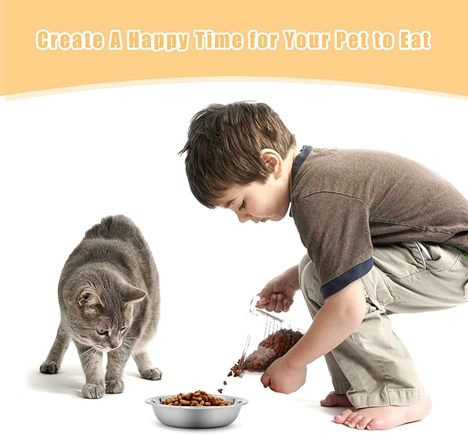 5 PCS Stainless Steel Cat Bowl-Shallow Wide Flat Cats Food Bowls,Metal Kitten Dishes Whisker Friendly Fatigue Relief,Replacement Basic Kitty Plates for Elevated Stand,Dishwasher Safe…