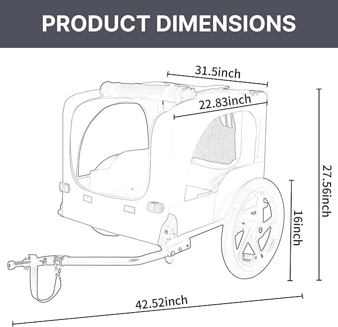 Pet Bike Trailer for Dogs, 88LBS Capacity Dog Bicycle Trailer with 20" Pneumatic Rubber Wheels, Multi-Directional Ventilation, Waterproof Cover, Perfect for Cycling with Pets