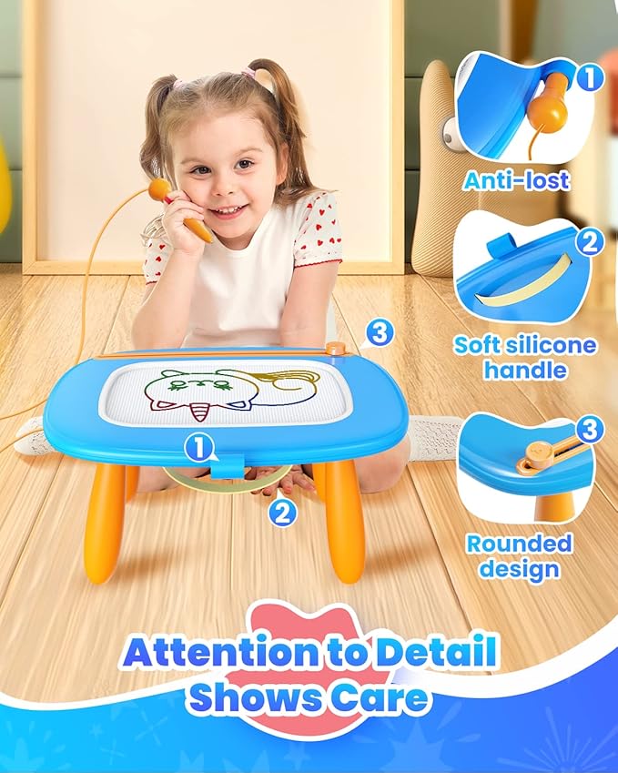 Toddlers Toys Ages 1-3, Magnetic Drawing Board, Doodle Board Pad Learning and Educational Toys for 18 Months Baby 1-3 Yr Kids Birthday Gifts - Blue