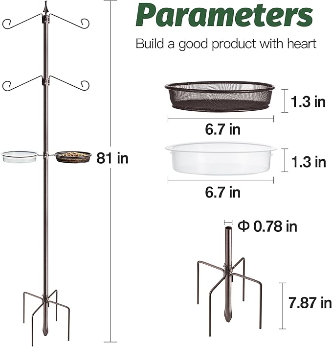 Bird Feeder Pole for Outdoors,81 Inch Metal Feeding Station Kit with 4-Hook,Bird Bath and Mesh Tray,5-Prong Base