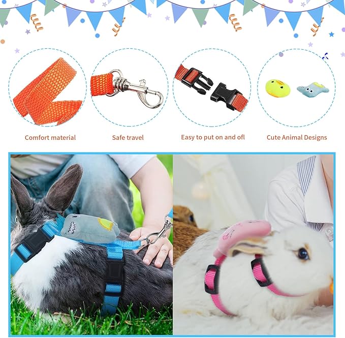 Set of 4 Adjustable Rabbit Harness and Leash for Small Pets, Ferret Leash with Decorations for Rabbit, Kitten, Puppy