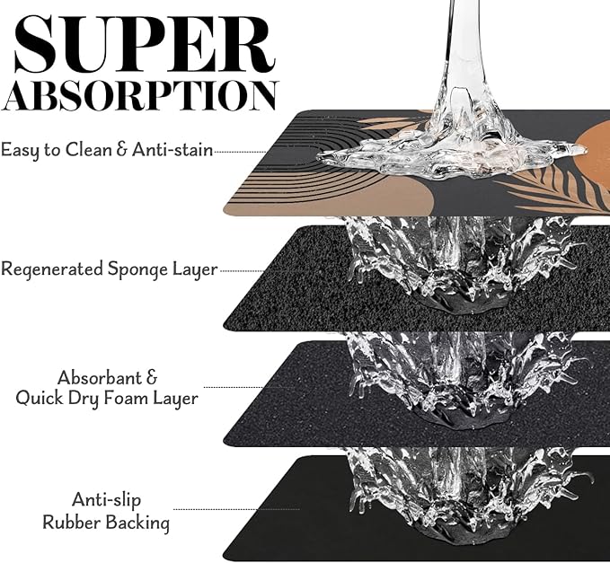 Dog Food Mats for Floors Super Absorbent, Pet Cat Food Mat - Non Slip Dog Bowl Mats for Food and Water, Eco-Friendly Boho Dog Placemats Feeding Mat