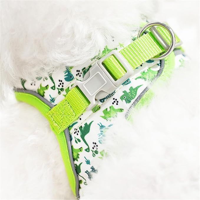 Step in Dog Harness No Pull Dinosaur Adjustable Soft Mesh Padded Reflective Pet Vest Harness and Leash Set for Small Medium Dogs