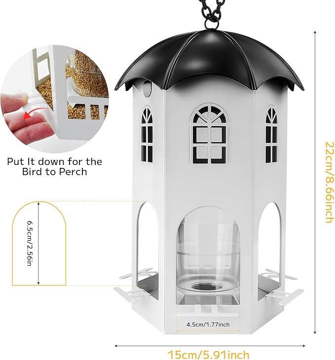 Metal Bird Feeder for Outdoor Hanging, Wild Bird Feeders with Circular Perch, Squirrel Proof Bird Feeder,Easy to Clean & Refill, Large Seed Capacity Birds Feeder for Small Birds