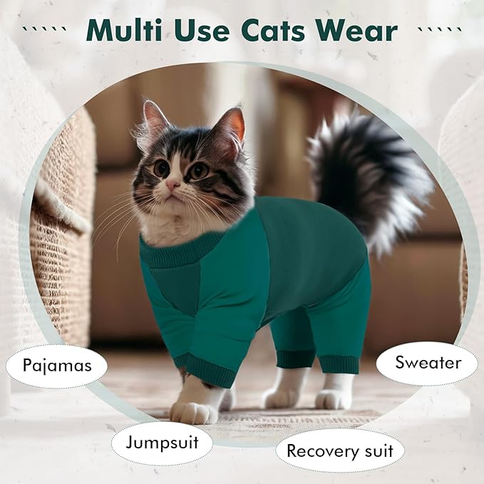 DENTRUN Cat Recovery Suit - Kitten Hair Sticky Onesie, Surgical Cone Alternative Shirts for Female, Male Cat Recovery After Surgery - Prevent Hair Spreading - Pajama Apparel