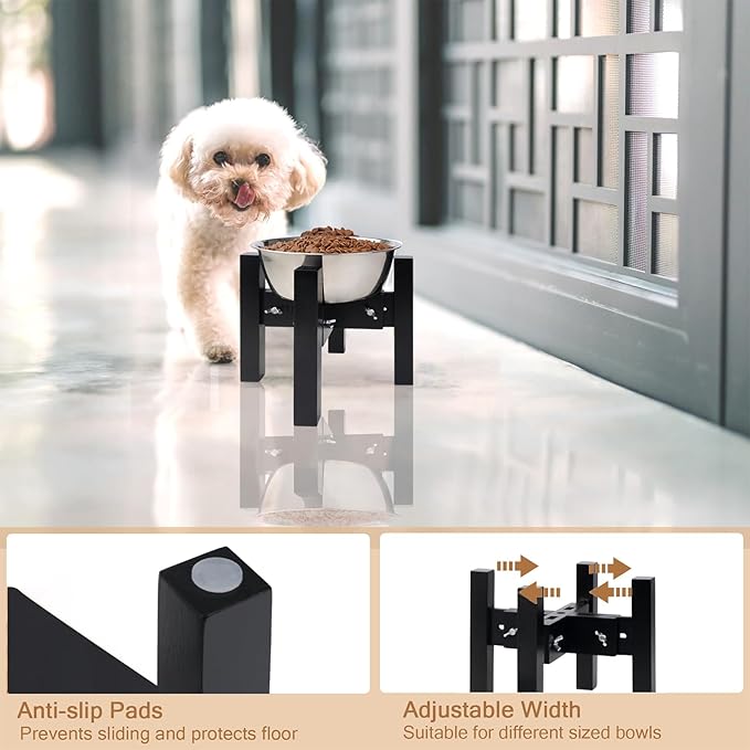 Elevated Dog Bowl Stand,Adjustable Dogs Food Stand for 6”-8” Bowls,Single DogBowl Holder 7” Tall for Cats and Small Dogs Black