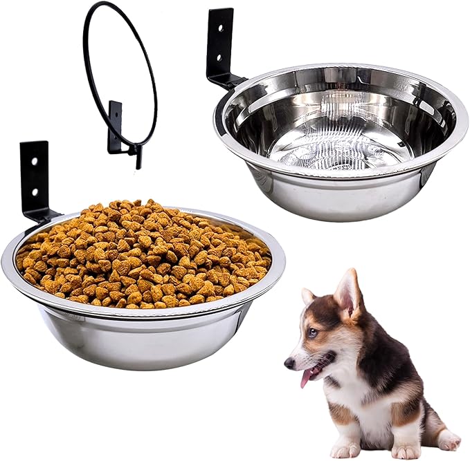 Wall Mounted Dog Bowls-2 * 16 Oz, Stainless-Steel Raised Adjustable Height Dog Food and Water Bowls, Elevated Pet Comfort Feeding Bowl for Medium Large Dogs Cats(Collapsible)