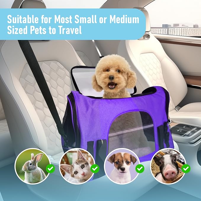 Expandable Cat Carrier for Travel, Soft-Sided Pet Carrier for Cats and Small Dogs, Airline Approved, Comfortable & Breathable Cat Carrying Bag with Adjustable Strap for Daily Use & Airplane(Purple)