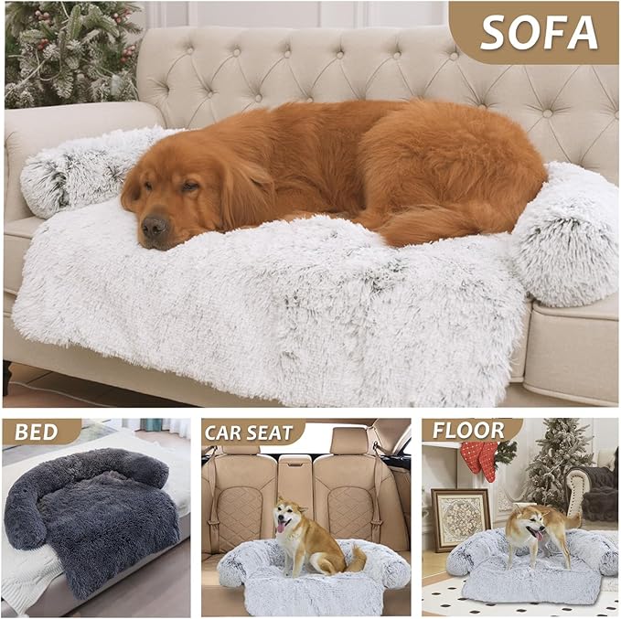 Calming Dogs/Cats Bed Mats, Dog Pad Washable Removable Couch Cover, Plush Long Fur Mat for Pets, Waterproof Lining, Perfect for Small, Medium and Large Dogs and Cats (Desert Brown, 53"x39")