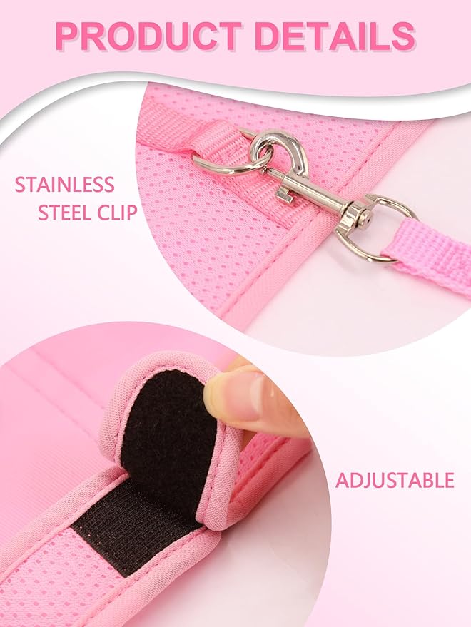 Rabbit Leash and Harness Set for Walking Escape Proof, Mesh Breathable Adjustable Bunny Harness Camping Hiking Training for Ferret Kitten Puppy Red S Young Rabbit 1-3 Months