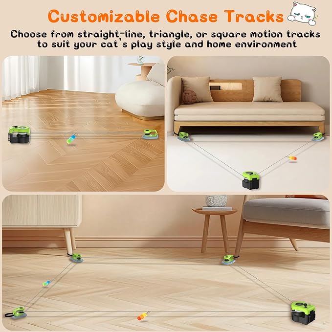 Interactive Cat Toy for Indoor - Automatic Cat Treadmill with Remote Control, 3 Speeds, Quiet Motor | Indoor Chase Hunting Feather Cat Gift for Fitness, Playtime & Energy Release (Green)