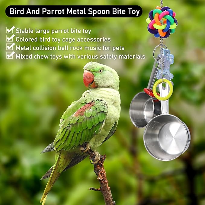 Litewoo Bird Stainless Steel Bell Toys, Safe and Stable Hanging Spoons Pipe Chew Bite Toy（D）
