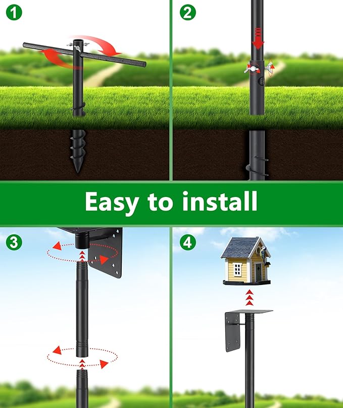 Bird House Pole, 60” Bird Feeder Pole for Outside Heavy Duty, Adjustable Birds Feeder Stand, Birdhouse Poles for Bluebird, Hummingbird