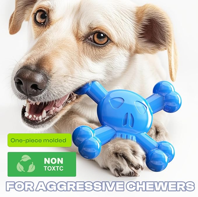 Dog Chew Toys for Aggressive Chewers – Indestructible Nylon Bone for Puppy Teething,Tough Chew Toy for Small Dogs, Bacon Flavor and Outdoor Fun, Skull Design