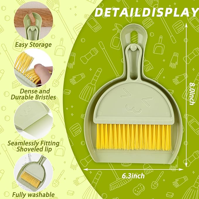 RYPET Pet Cage Cleaning Tool-Small Broom and Dustpan Set, Mini Dustpan and Whisk Brush Set for Guinea Pig Chinchilla Hamster Ferret Hedgehog Rabbit Reptile, Cage Cleaner for Small Animal Waste Green