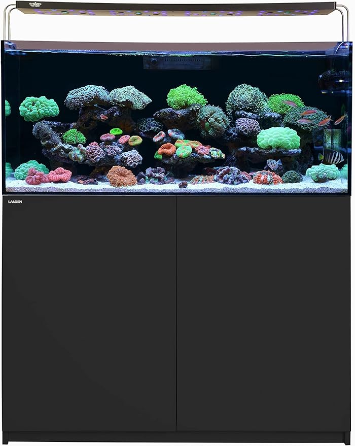 LANDEN Aquarium Wooden Stand and Cabinet for up to 72.2 Gal Tank, Fish Reptile Sea Salt WaterTank Stand, Nano Foam Leveling Mat Included, W47.2xD19.7xH31.5 in, Wooden Matte Black Painted(Stand Only)