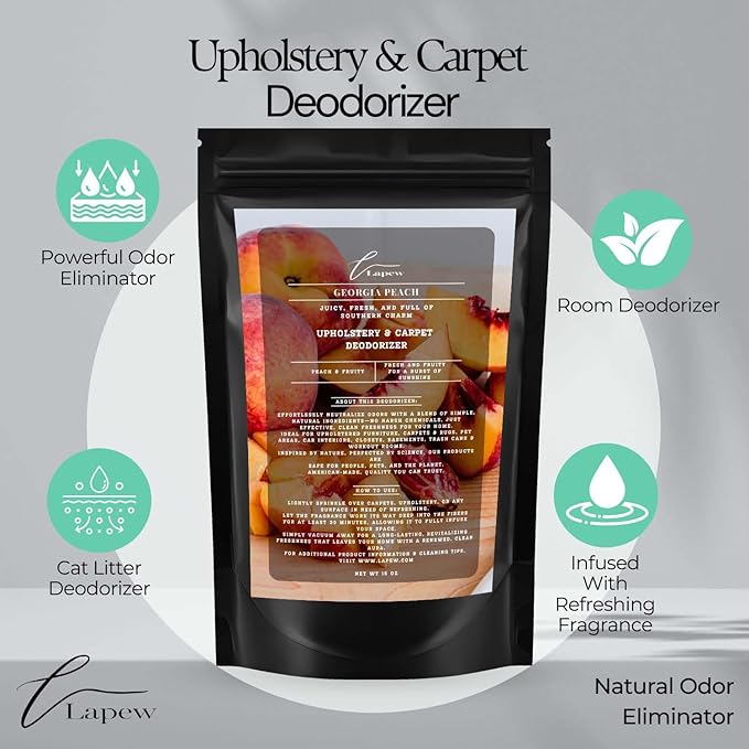 Georgia Peach Carpet Freshener Powder: Powerful Odor Eliminator for Home, Upholstery Deodorizer, Carpet Deodorizer, Pet Urine, Cat Litter Box - Georgia Peach Fragrance