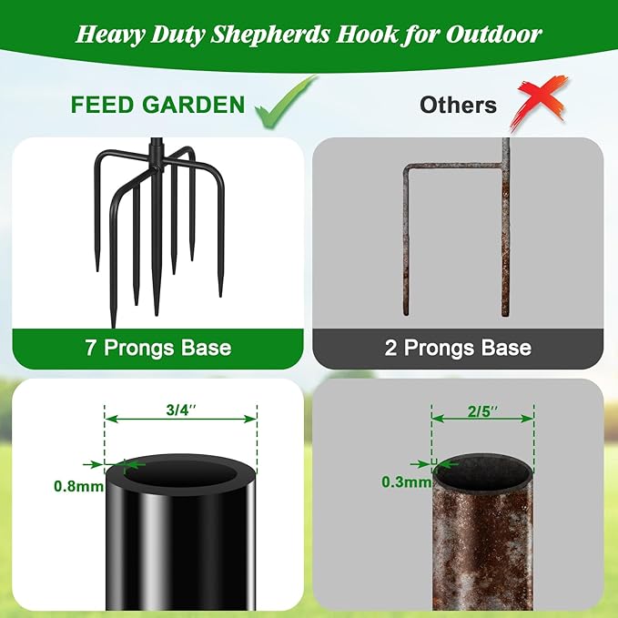 FEED GARDEN Shepards Hooks for Outdoor Bird Feeder Pole 92 Inch Adjustable Tall Heavy Duty Shepherds Hooks for Hanging Plant Baskets, Solar Lights, Wedding Decor, Lanterns, Black (2 Pack)