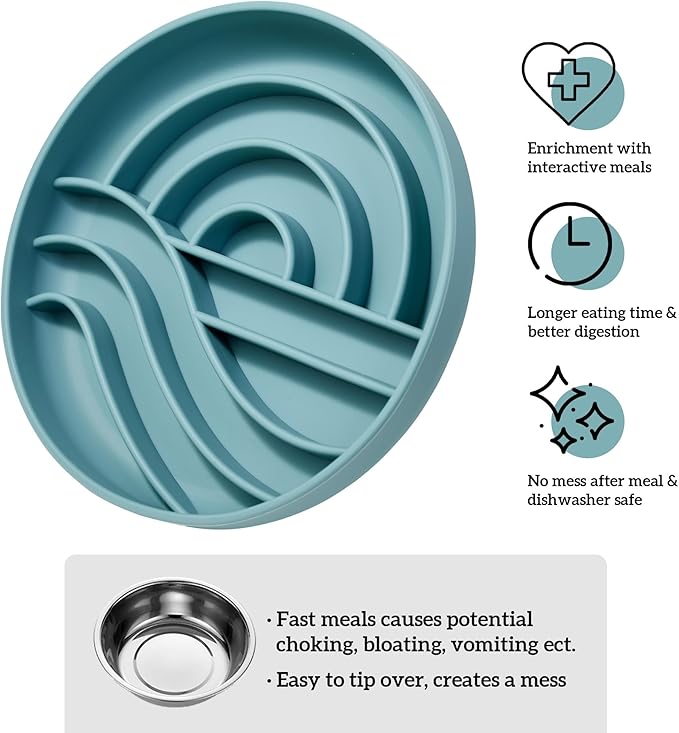 OHMO Slow Feeder Dog Bowls (Sunrise, Celestial) Enrichment Toy Soft Silicone Food Safe Feeding Bowl Non Slip Suction Cup for All Breed Pet, Cat Slow Down Eating Dishes, Boredom and Anxiety Reducer